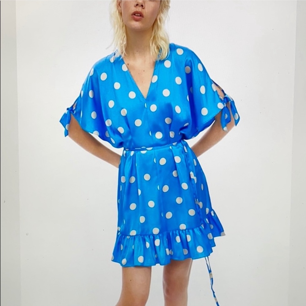 NWT Zara Blue White Polkadot Dress - M